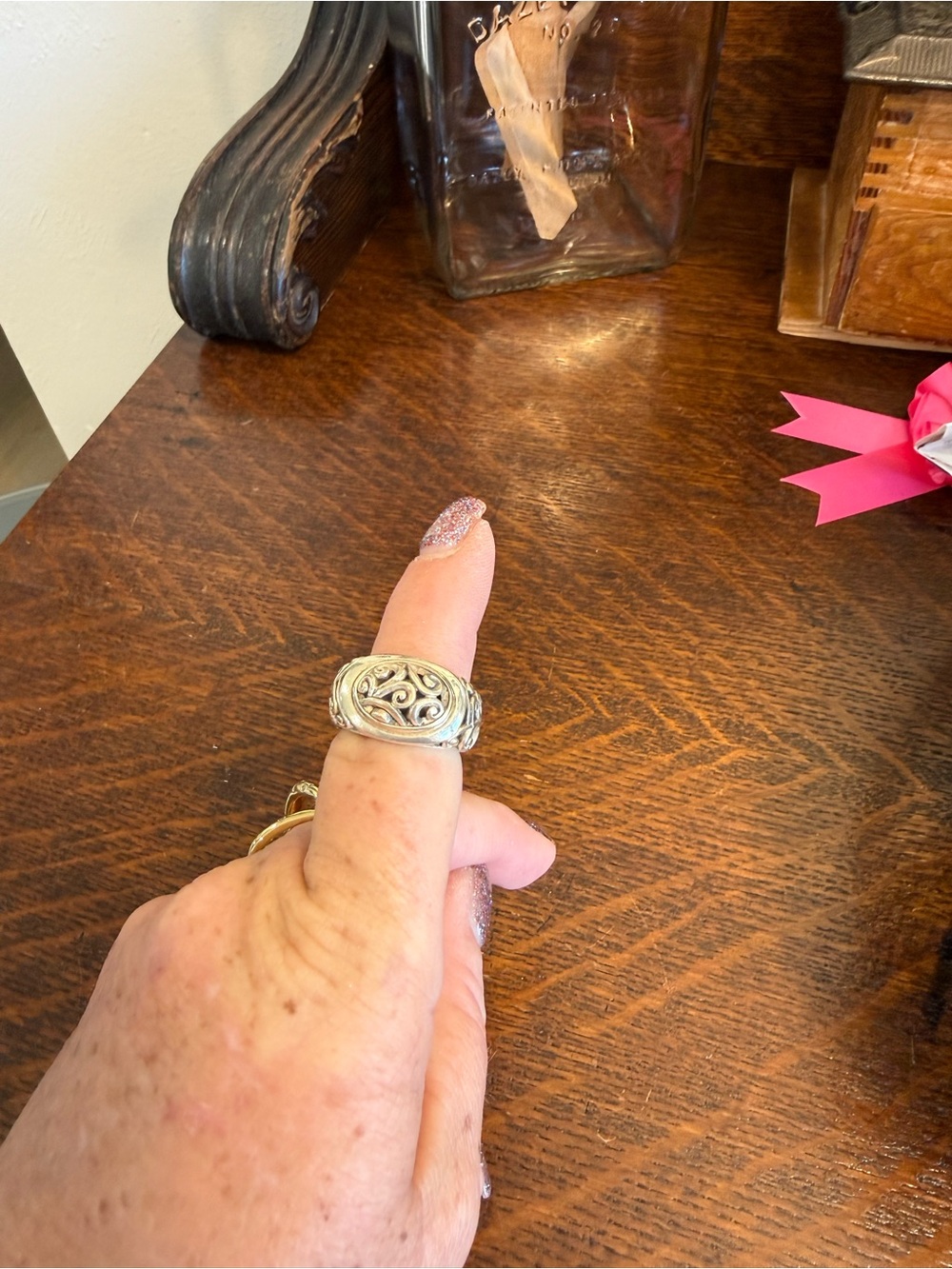 Brighton Ornate Sterling-Look Silver Scroll Ring. Size 8 - Picture 4 of 7